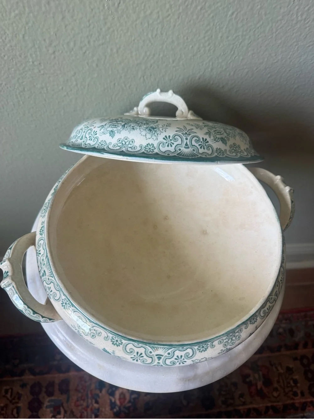 Antique Soup Tureen With Lid, Marked Anclais L-Bertrand Boadeux Made In France,